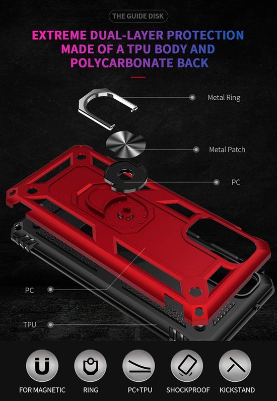 Samsung Galaxy S10 Lite Hoesjes – Hybride Ring Armor Backcover – Schokbestendig Anti-Shock – Zilver-Ilumina Benelux