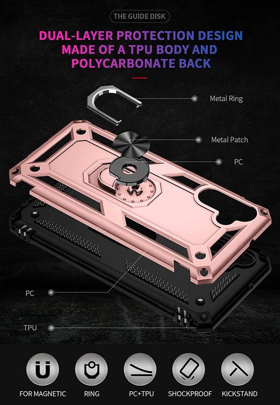 Samsung Galaxy A13 4G Hoesjes – Anti-Shock Hybrid Backcover – Ringhouder – Armor Bescherming – Roségoud-Ilumina Benelux