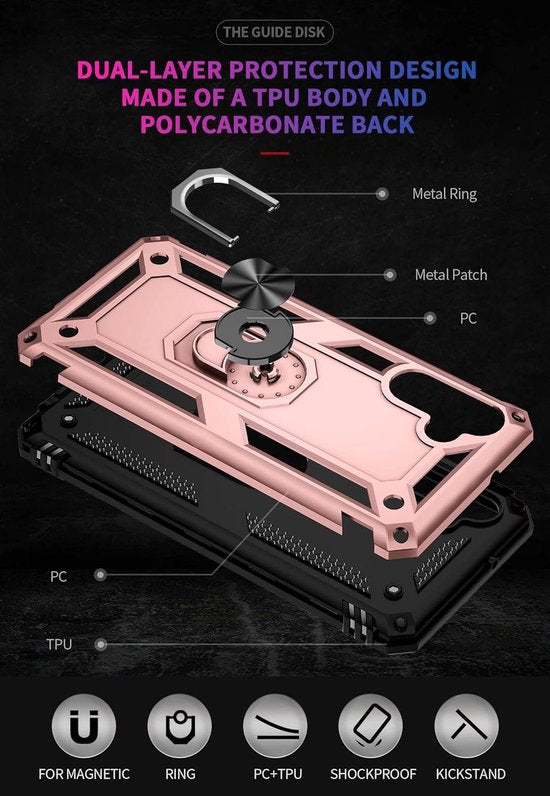 Anti-Shock Hybrid Ring Armor Hoesje Geschikt voor: Samsung Galaxy A25 4G & 5G - Roségoud