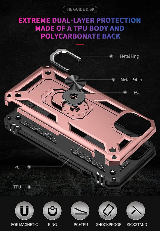 iPhone 13 Mini Hoesjes – Anti-Shock Hybride Ring Armor Backcover – Schokbestendig – Roségoud-Ilumina Benelux