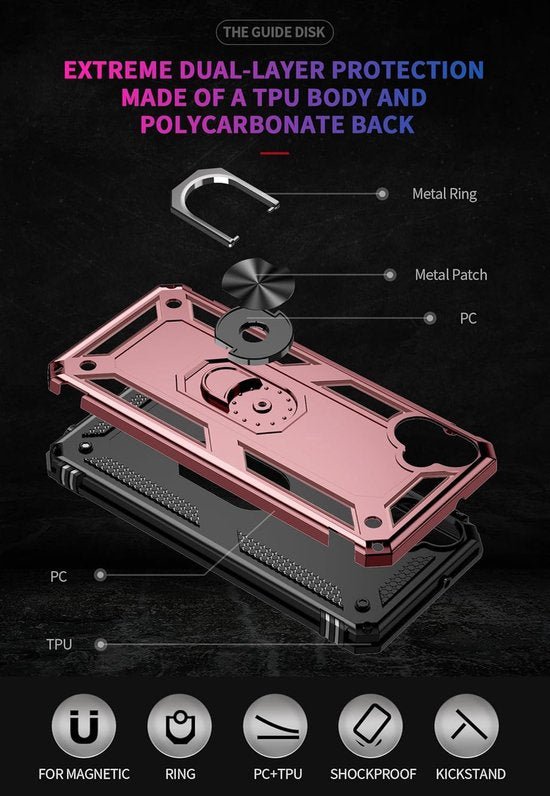 Samsung Galaxy A05 Hoesjes – Anti-Shock Hybride Ring Armor Backcover – Schokbestendig – Roségoud-Ilumina Benelux