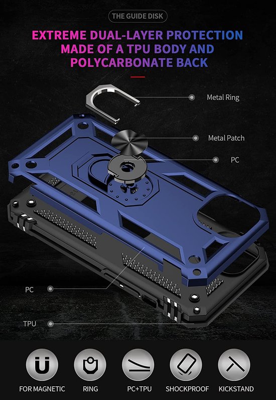 iPhone 13 Mini Hoesjes – Anti-Shock Hybride Backcover – Ring Armor – Schokbestendig – Blauw-Ilumina Benelux