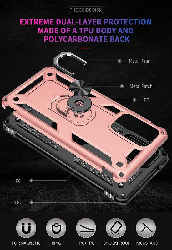 Samsung Galaxy A73 5G Hoesjes – Ring Armor Backcover – 360° Draaibare Standaard – Magneet – Roségoud-Ilumina Benelux