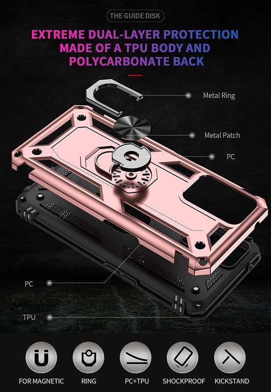 Oppo A76 Hoesjes – Anti-Shock Hybride Ring Armor Backcover – Schokbestendig – Roségoud-Ilumina Benelux