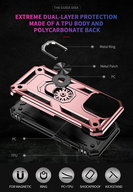 iPhone 14 Pro Hoesjes – Hybride Ring Armor Backcover – Schokbestendig – Roségoud-Ilumina Benelux
