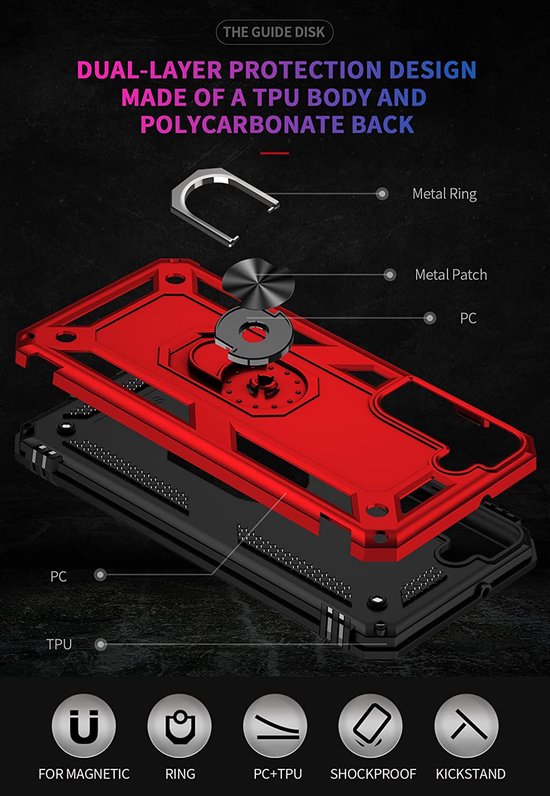 Samsung Galaxy S22 Hoesjes – Ring Armor Backcover – 360° Draaibare Standaard – Magneet – Rood-Ilumina Benelux