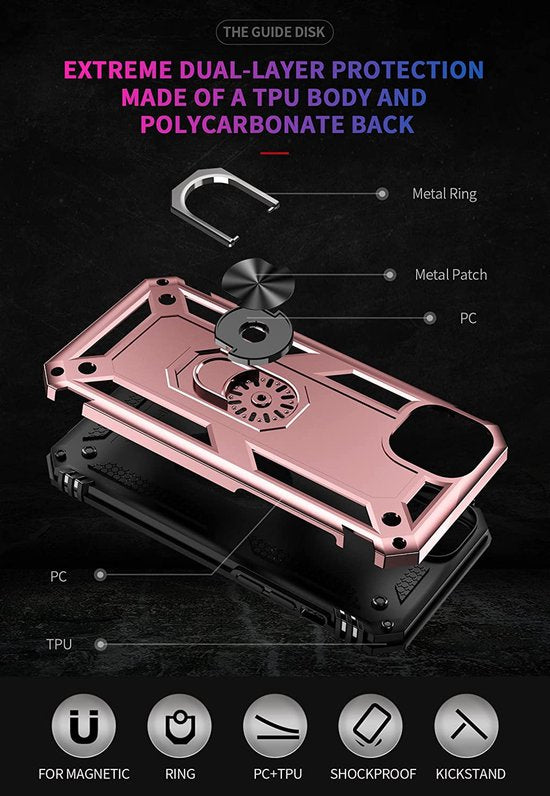 iPhone 14 Plus Hoesjes – Anti-Shock Hybride Backcover – Ringhouder – Armor Bescherming – Roségoud-Ilumina Benelux