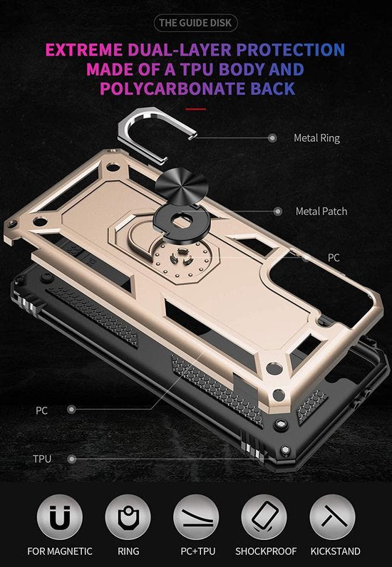Samsung Galaxy S21 5G Hoesjes – Hybride Ring Armor Backcover – Schokbestendig – Goud-Ilumina Benelux