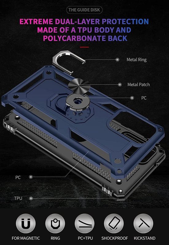 Samsung Galaxy A02S Hoesjes – Anti-Shock Hybride Ring Armor Backcover – Schokbestendig – Blauw-Ilumina Benelux