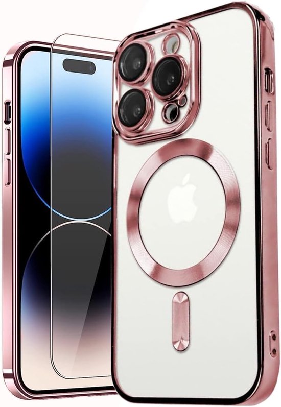 iPhone 16 Pro Max Hoesjes – Backcover – MagSafe Compatibel – Camera Lens Protector + Screenprotector – Roze-Ilumina Benelux