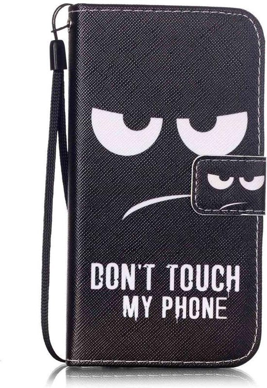 iPhone XS Max Hoesjes – Portemonnee Hoes – Don't Touch Phone Print – Pasjeshouder – Zwart-Ilumina Benelux