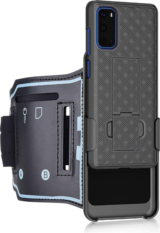 Sportarmband – Geschikt voor Samsung Galaxy S20 – Hardloop Armband Holster – Sleutelhouder – Zwart
