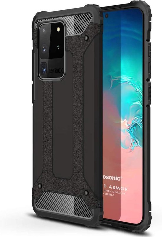 Samsung Galaxy S20 Ultra Hoesjes – Armor Hybrid Backcover – Schokbestendig – Zwart-Ilumina Benelux