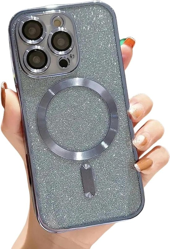 iPhone 13 Pro Max Hoesjes – MagSafe Compatibel – Zachte TPU Backcover – Glitter Sequin Design – Zilver-Ilumina Benelux