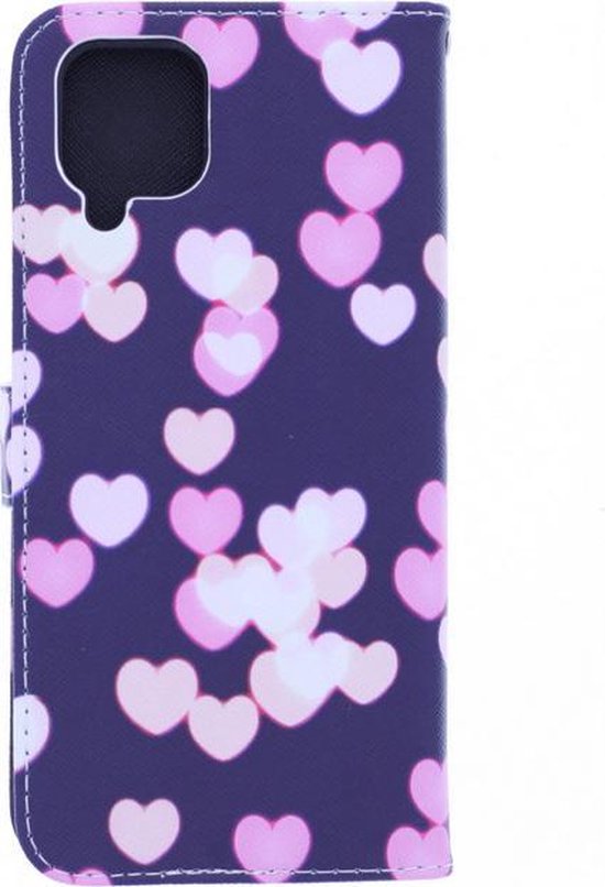 Samsung Galaxy A22 4G Hoesjes – Bookcase – Hearts Print – Met 2x Gehard Glas Screenprotector – Zwart-Ilumina Benelux