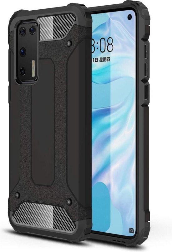 Huawei P40 Hoesjes – Armor Hybrid Backcover – Schokbestendig – Zwart-Ilumina Benelux