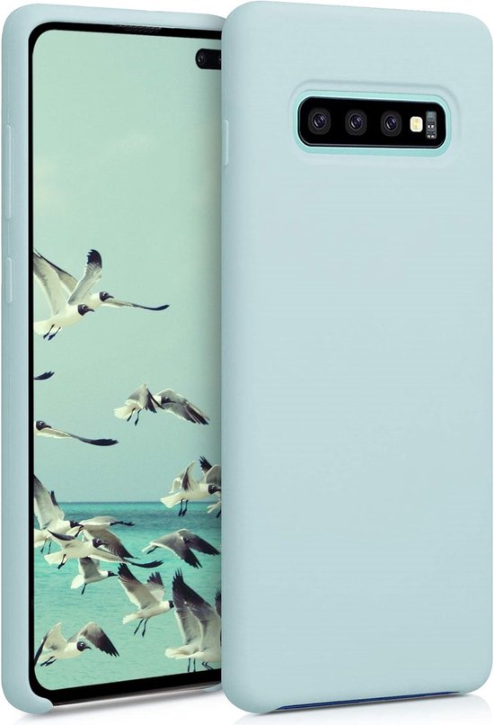 Liquid Silicone hoesje Geschikt voor: Samsung Galaxy S10 Soft Touch Flexible - Mist Blauw