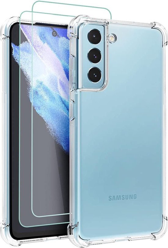 Samsung Galaxy S21 Hoesjes – Siliconen Backcover – Schokbestendig – 2x Screenprotector Gehard Glas – Transparant-Ilumina Benelux