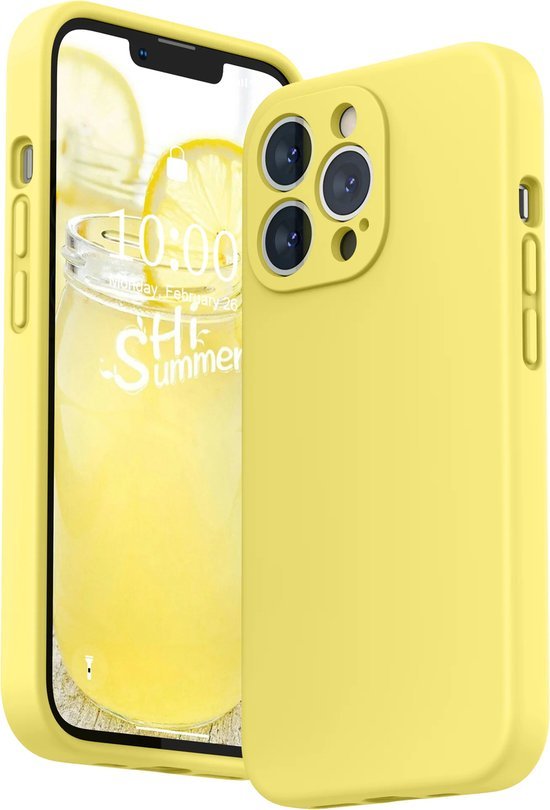 iPhone 12 Hoesjes – Liquid Siliconen Backcover – Flexibel TPU – Camera 360° Bescherming – Geel-Ilumina Benelux
