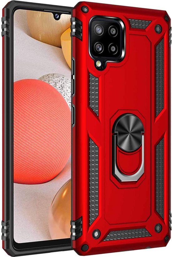 Samsung Galaxy A42 5G Hoesjes – Anti-Shock Hybride Ring Armor Backcover – Schokbestendig – Rood-Ilumina Benelux