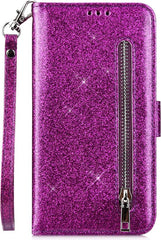 Sparkly Glitter Wallet Hoesje met Rits & Koord Geschikt voor: Samsung Galaxy S10E - Paars