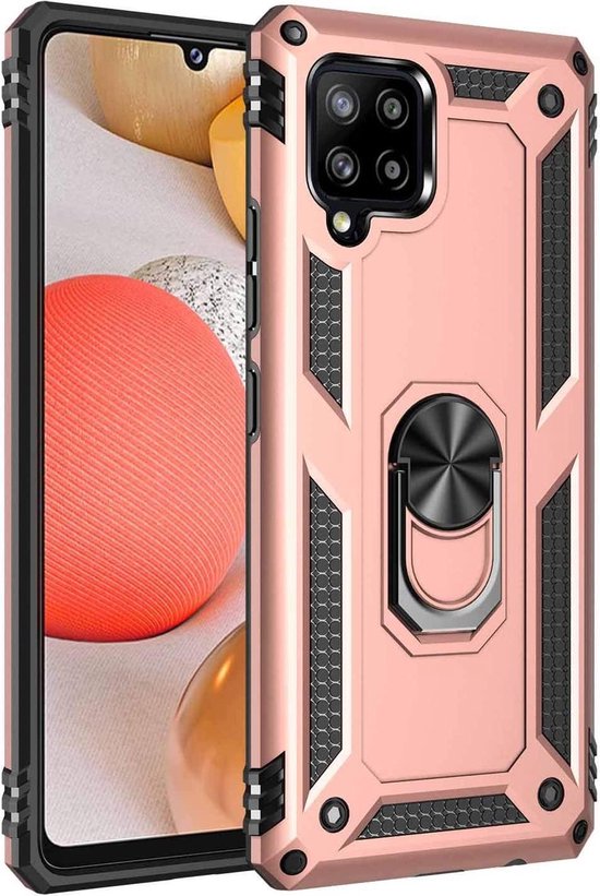Samsung Galaxy A42 5G Hoesjes – Anti-Shock Hybride Backcover – Ringhouder – Armor Bescherming – Roségoud-Ilumina Benelux