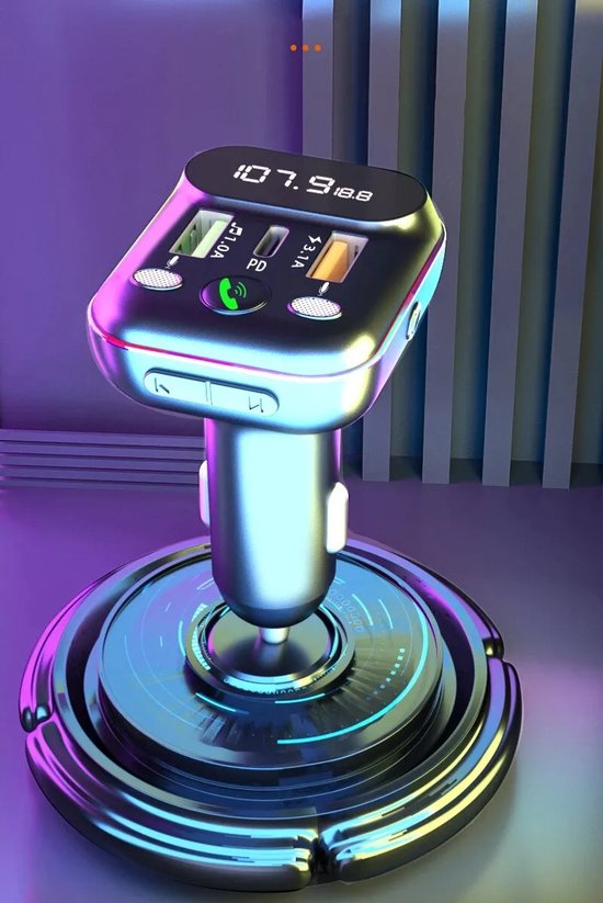 FM Transmitter auto – Bluetooth 5.0 – QC3.0 & USB-C PD snellader – 3-poorts autolader – Handsfree bellen – LED licht-Ilumina Benelux