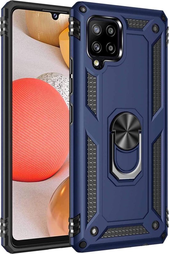 Samsung Galaxy A42 5G Hoesjes – Anti-Shock Hybride Backcover – Ringhouder – Armor Bescherming – Blauw-Ilumina Benelux