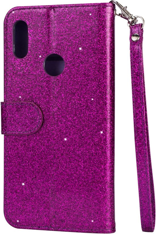 Samsung Galaxy A10s Hoesjes – Glitter Portemonneehoes – Rits & Koord – Pasjeshouder – Paars-Ilumina Benelux