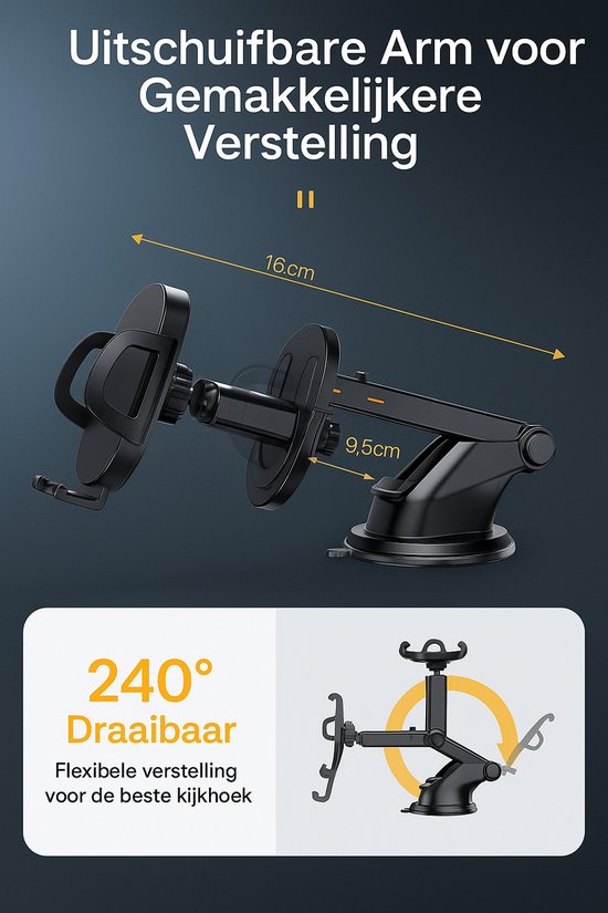 Telefoonhouder auto – Extra sterke zuignap – Dashboard & raam – Ook voor bureau – 360° draaibaar – Zwart-Ilumina Benelux