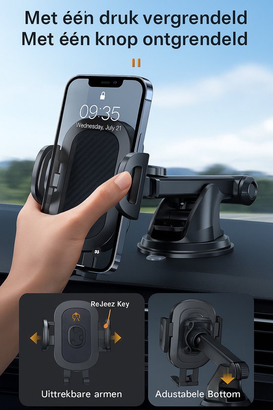 Telefoonhouder auto – Extra sterke zuignap – Dashboard & raam – Ook voor bureau – 360° draaibaar – Zwart-Ilumina Benelux
