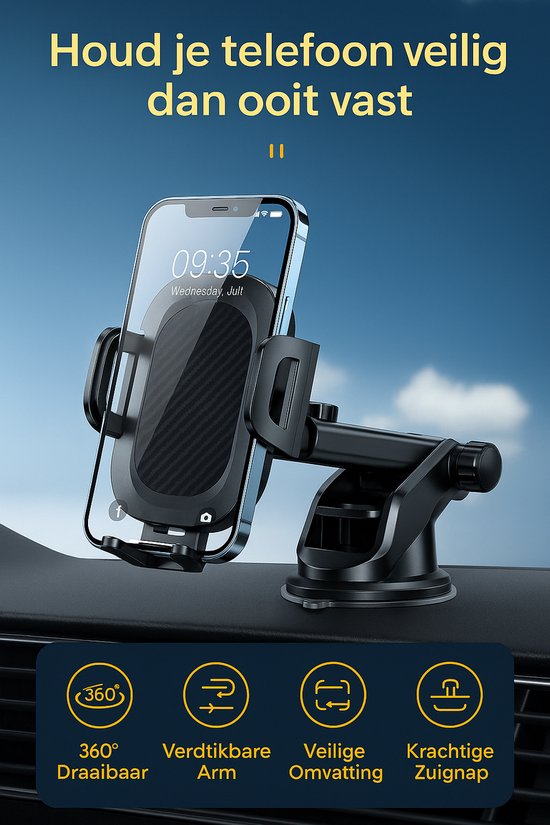 Telefoonhouder auto – Extra sterke zuignap – Dashboard & raam – Ook voor bureau – 360° draaibaar – Zwart-Ilumina Benelux