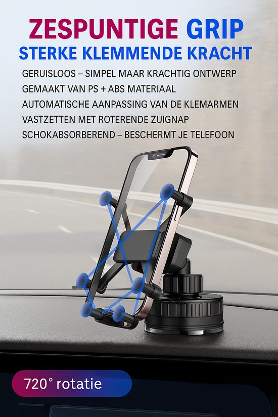 Telefoonhouder auto – Vacuüm zuignap – Voor dashboard & scherm – 360° draaibaar – Zwart-Ilumina Benelux