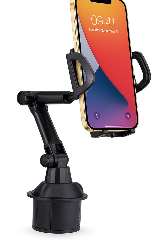 Telefoonhouder auto – Bekerhouder klem – Verstelbaar & stevig – Geschikt voor auto, loopband & treadmill – Zwart-Ilumina Benelux