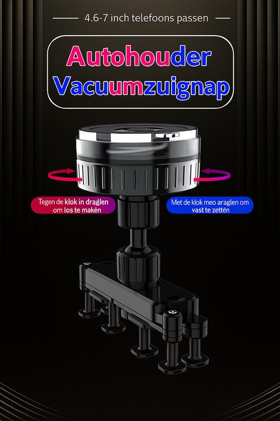 Telefoonhouder auto – Vacuüm zuignap – Voor dashboard & scherm – 360° draaibaar – Zwart-Ilumina Benelux