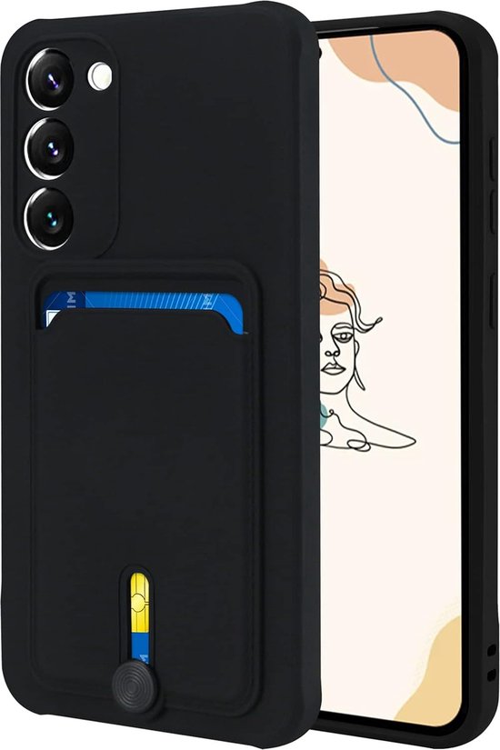 Samsung Galaxy S21 FE Hoesjes – Siliconen Backcover – Push-Pull Pasjeshouder – Zwart-Ilumina Benelux