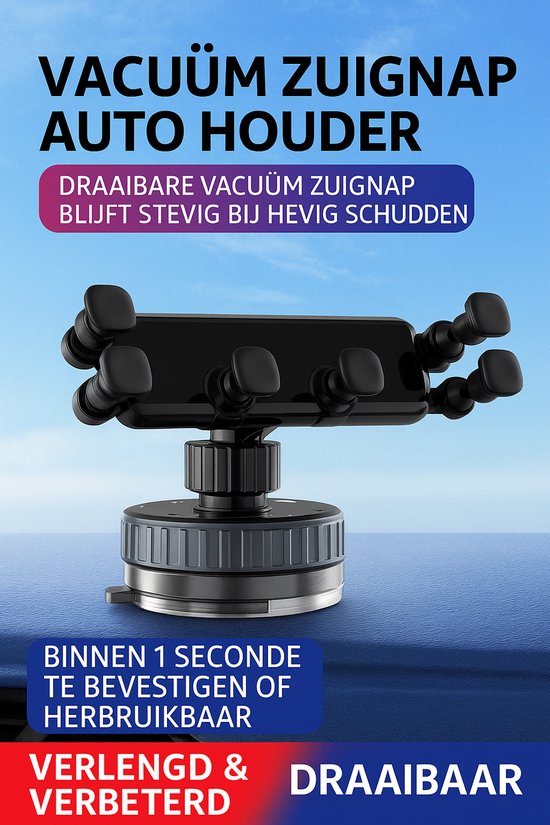 Telefoonhouder auto – Vacuüm zuignap – Voor dashboard & scherm – 360° draaibaar – Zwart-Ilumina Benelux