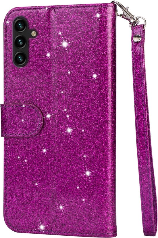 Samsung Galaxy A25 Hoesjes – Glitter Portemonneehoes – Rits & Koord – Paars-Ilumina Benelux
