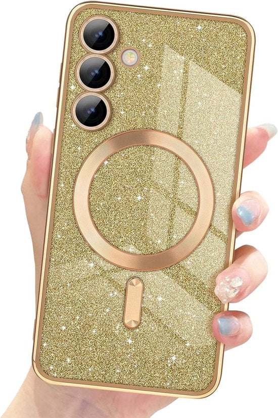 Glitter Sequin Hoesje Compatibel met Magsafe Geschikt voor: Samsung Galaxy S23 - Zachte TPU Case - Goud