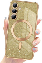 Samsung Galaxy S23 Hoesjes – Glitter Sequin TPU Backcover – MagSafe Compatibel – Zacht – Goud