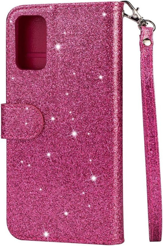 Samsung Galaxy M21 Hoesjes – Glitter Portemonnee Case – Rits & Koord – Pasjeshouder – Roze