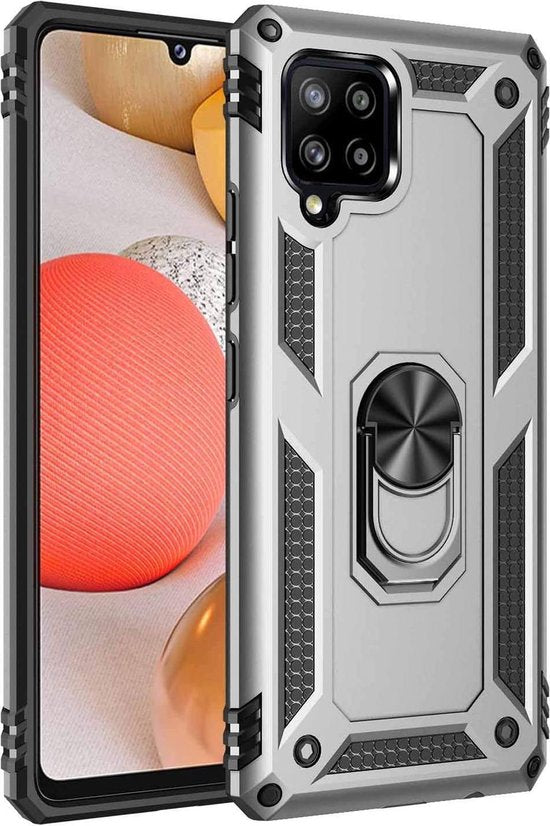 Samsung Galaxy A42 5G Hoesjes – Anti-Shock Hybride Ring Armor Backcover – Schokbestendig – Zilver-Ilumina Benelux