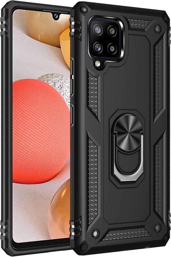 Samsung Galaxy A42 5G Hoesjes – Anti-Shock Hybride Ring Armor Backcover – Schokbestendig – Zwart-Ilumina Benelux