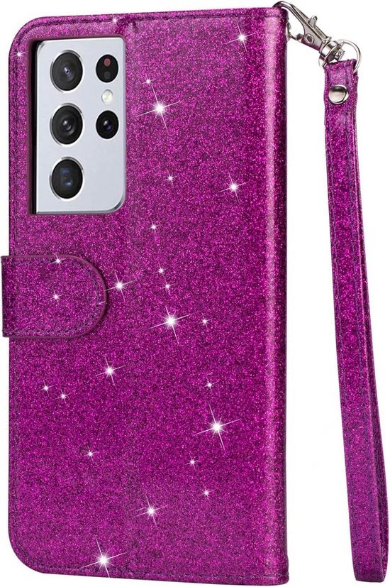 Samsung Galaxy S20 Ultra Hoesjes – Glitter Portemonnee Hoes – Rits & Koord – Paars-Ilumina Benelux