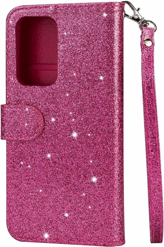 Oppo A57 4G/A57s Hoesjes – Glitter Portemonnee Hoes – Rits & Koord – Pasjeshouder – Roze-Ilumina Benelux