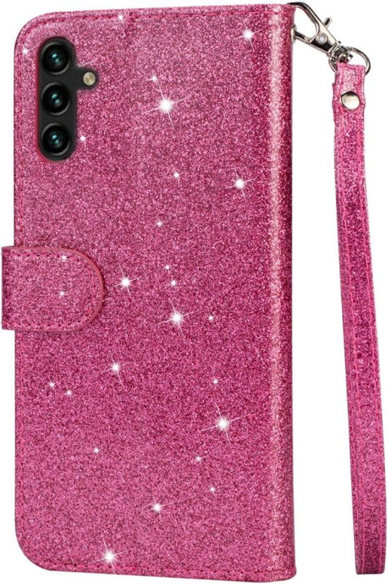 Samsung Galaxy A14 Hoesjes – Glitter Portemonneehoes – Rits & Koord – Pasjeshouder – Roze-Ilumina Benelux