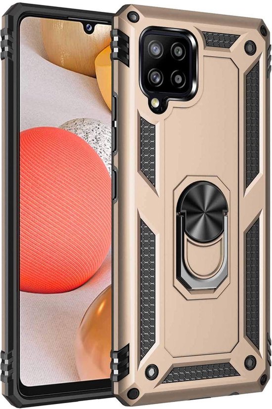 Samsung Galaxy A42 5G Hoesjes – Anti-Shock Hybride Ring Armor Backcover – Schokbestendig – Goud-Ilumina Benelux