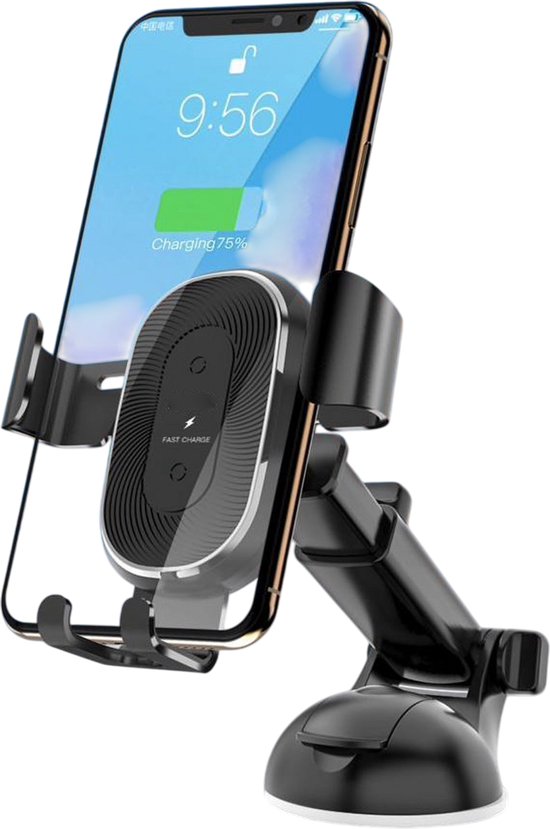 Telefoonhouder auto – Zuignap dashboard/raam – 10W Qi draadloze oplader – 360° draaibaar – Zwart-Ilumina Benelux