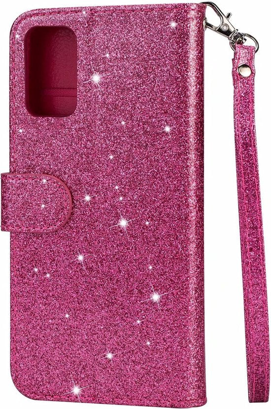 Samsung Galaxy A02s Hoesjes – Glitter Portemonnee Hoes – Rits & Koord – Pasjeshouder – Roze