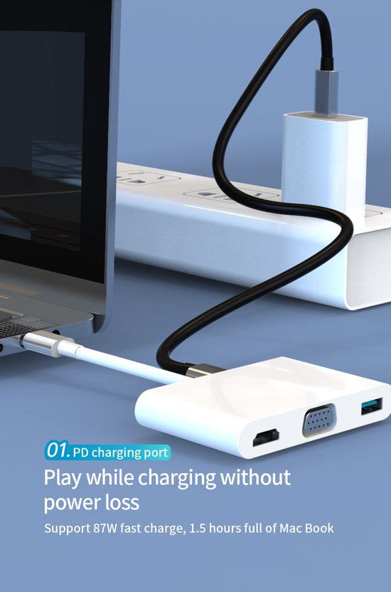 USB-C Hub Adapter – 7-in-1 Docking Station – HDMI 4K & VGA – USB 3.0 – PD 100W – SD Kaartlezer – Grijs-Ilumina Benelux